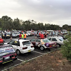 The cars parked at the start line in Mildura