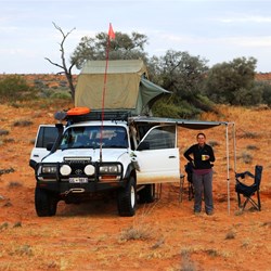 Our camp at the western end of the QAA Line.  Notice the Bulge of Damocles above Ali's head