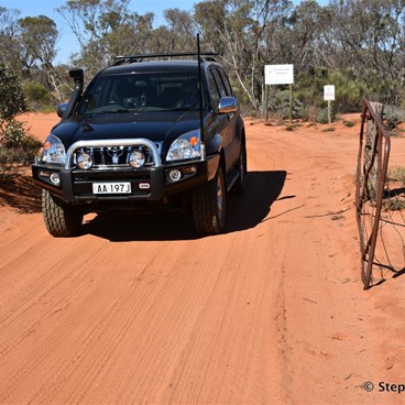Arriving at the Gluepot Reserve boundary gate - the only gate that is open all the time