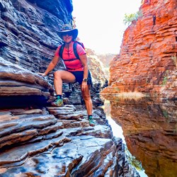 Me climbing rocks to Joffre Falls