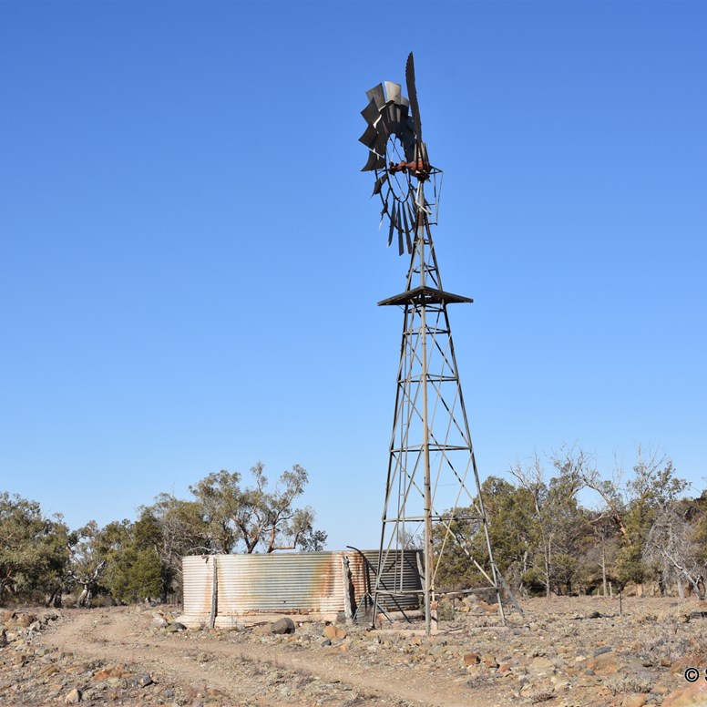 Old Windmill and Bore on the new section of track