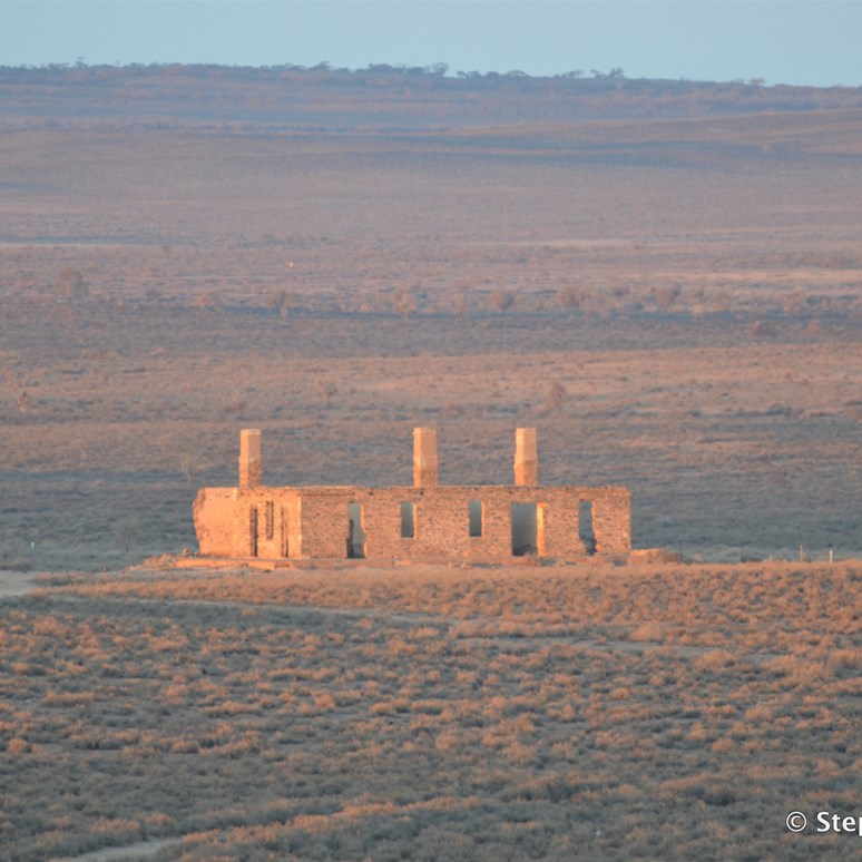 Looking down to the hotel ruins from the mining ruins