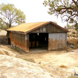 Large pump shed along the drive - note the flood level hight on the shed walls