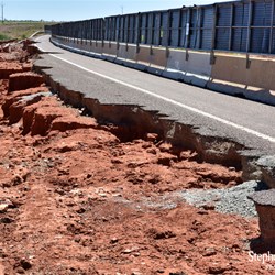 The damage to the Stuart Highway at Woocalla Creek.