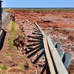 The damage to the Stuart Highway at Woocalla Creek.