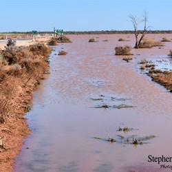 Floodwaters line the Stuart Highway at Glendambo.