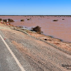 Floodwaters line the Stuart Highway at Glendambo.