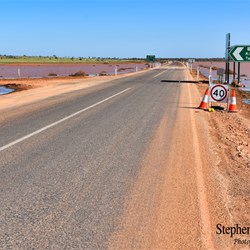 Floodwaters line the Stuart Highway at Glendambo.