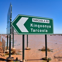Floodwaters line the Stuart Highway at Glendambo.