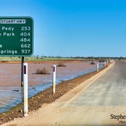 Floodwaters line the Stuart Highway at Glendambo.