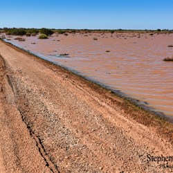 Floodwaters line the Stuart Highway at Glendambo.