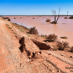 Floodwaters line the Stuart Highway at Glendambo.