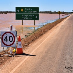 Floodwaters line the Stuart Highway at Glendambo.