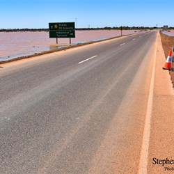 Floodwaters line the Stuart Highway at Glendambo.