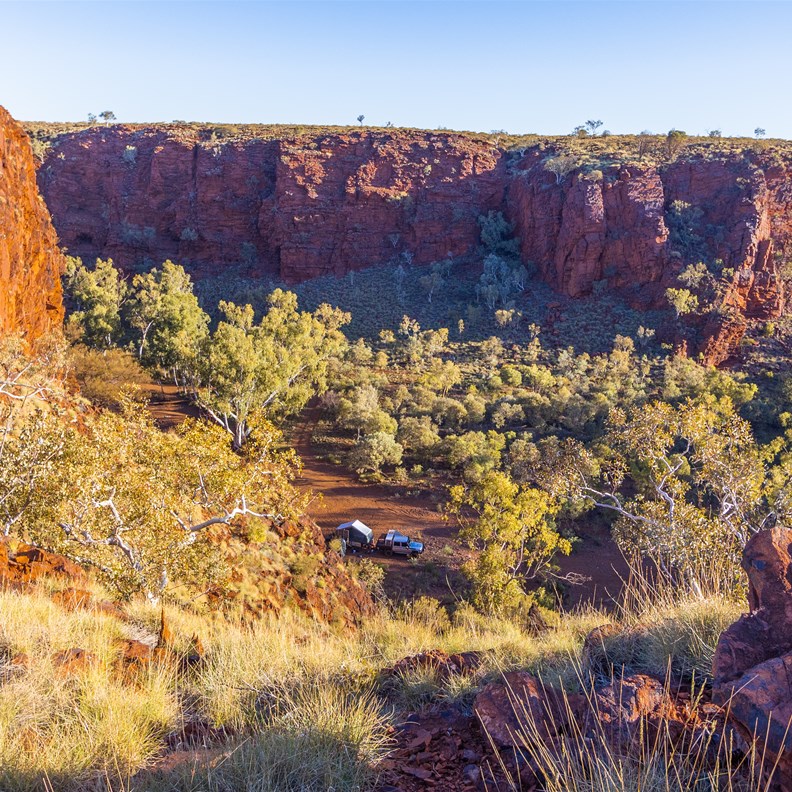 View from top track down to Kalgan Pool camp