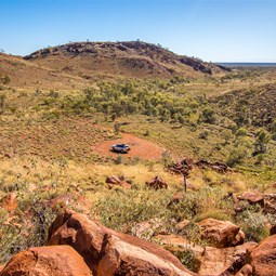 View from top of rock art to carpark at Punda Petroglyphs