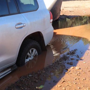 Bogged in the river crossing