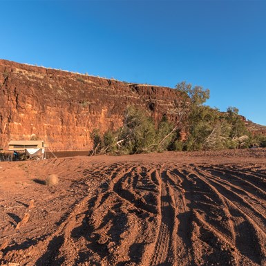 Rutted tracks in the river pebbles