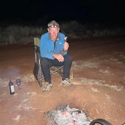 Happy David with: wine, icecream & fire