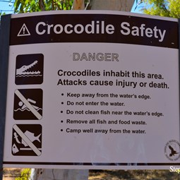 Sign advising you are now in crocodile country on the Buchanan Highway