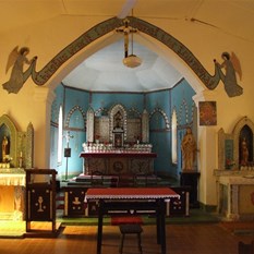 The highly decorated altar Beagle Bay