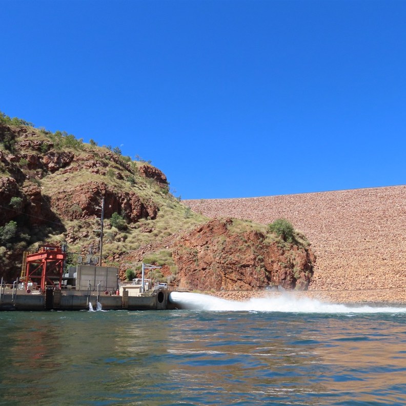 The other side of the dam wall and the hydro outlet