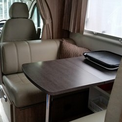 the dining area has leather seats