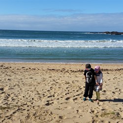 grandkinds on the beach at the caravan park.
