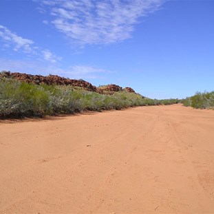 The wide sandy river a few km west of Hanging Rock