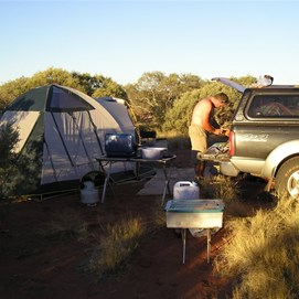 Bush camp at Midway Well.