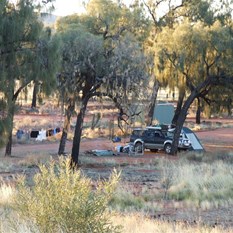 Our camp under the desert oaks near Docker River.
