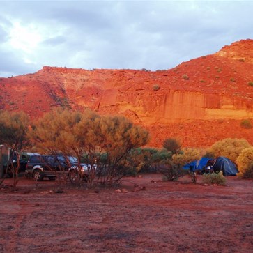 The campsite at sunset