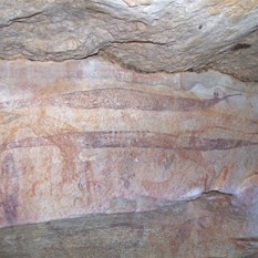 Some of the artwork in the cavern behind Little Merton Falls