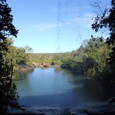 View out from behind Little Merton falls