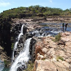 John and Julie picking theit way across the top of Merton Falls.