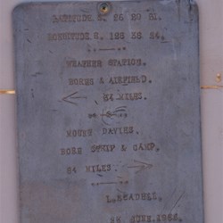 One of three plaques in the grader enclosure at Giles