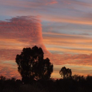 A glorious sunset by Lake Disappointment.
