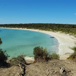 The beach below the campground and the tinnie