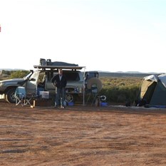 Hugh and our Dalhousie Camp in the early morning.