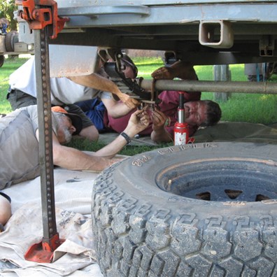 Fixing the trailer at Beagle Bay