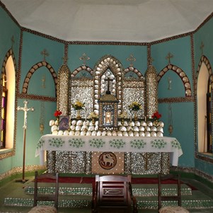 The trochus decorated alter at Beagle Bay