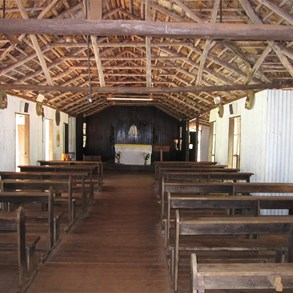 Inside the rustic chapel at Lombardina