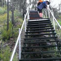 one section of staircase on walk to the Grand High tops
