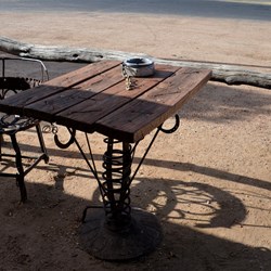 Quirky furniture outside the Pub at Hebel