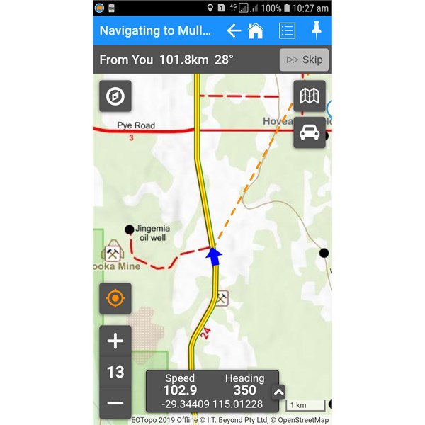 Screen shot comparison EOTopo map in ExplorOz Traveller