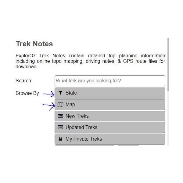 Browsing options in Treks