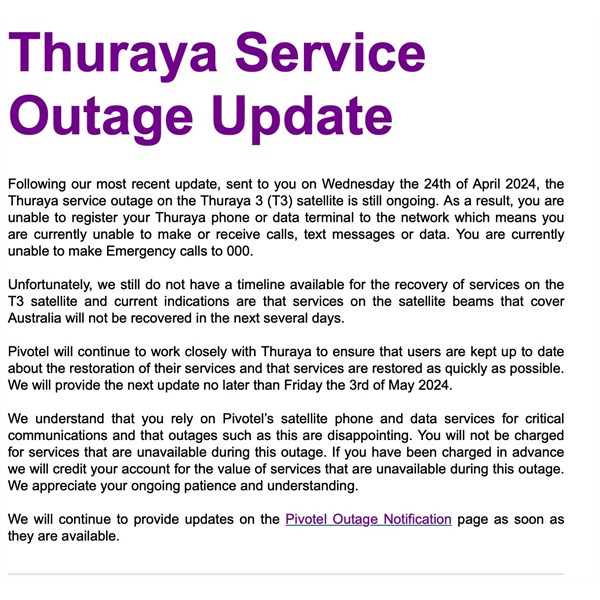 Outage update
