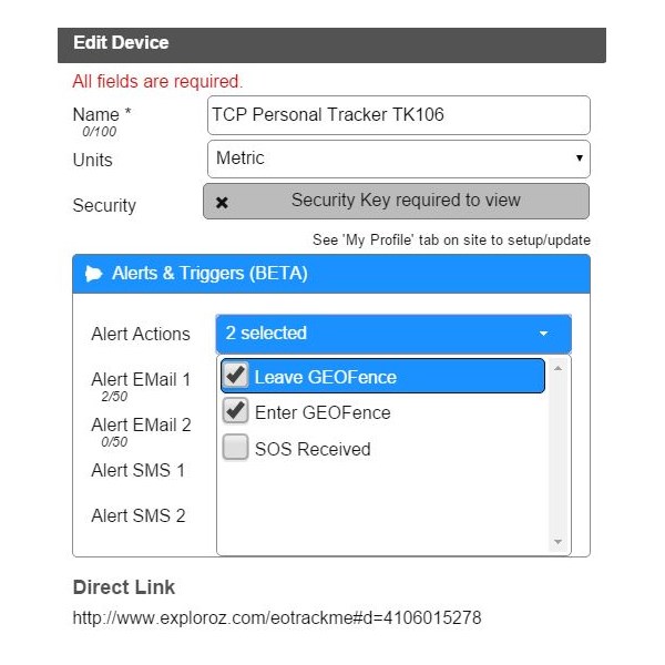 EOTrackMe Device - Alerts & Triggers