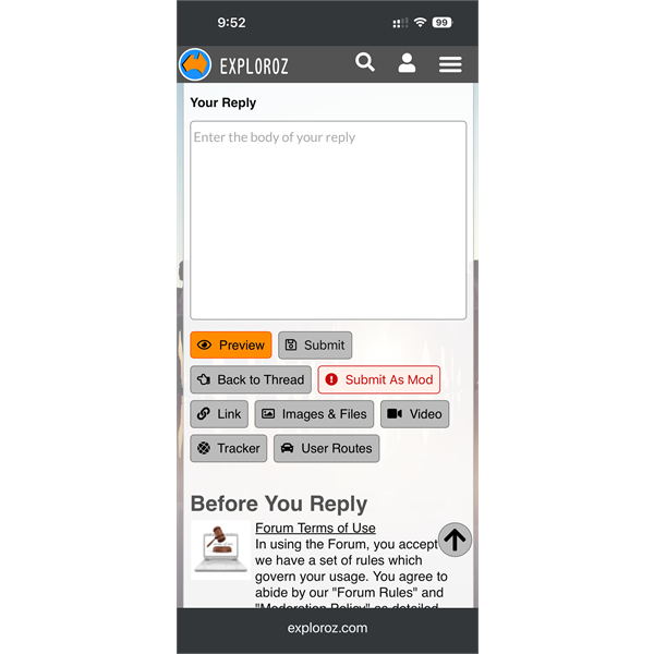 Forum reply box with buttons below to add links, images, youtube etc