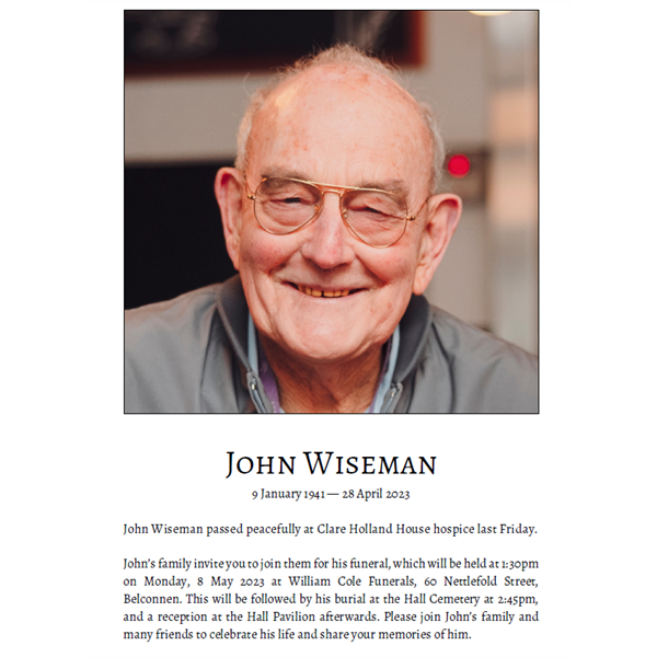 Funeral Details John Wiseman